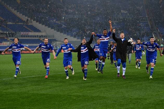 As Roma 16 03 2015 - campionato di calcio serie A AS Rom vs Sampdoria Genua: Schlussjubel Sampdoria 