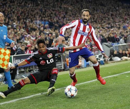 Second leg match of the 1 8 Champions League match played between Atletico Madrid and Bayer 04 Leverkusen. In this picture, Juan - Juanfran - Francisco Torres vs Wendell . xJOSExA.xGARCIAx 