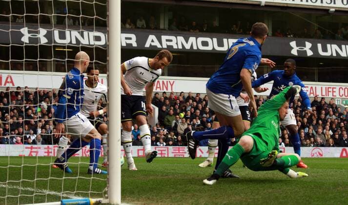 Tottenham Hotspur v Leicester City . . London, UK . . 21.03.2015 Harry Kane (TH) scores a goal for Tottenham. 1-0 