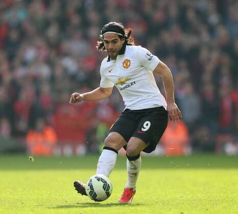 Radamel Falcao of Manchester United ManU - Barclays Premier League - Liverpool vs Manchester Utd - Anfield Stadium - Liverpool - England - 22nd March 2015 - Picture Simon Bellis Sportimage EDITORIAL USE ONLY. No use with unauthorised audio, video, data, fixture lists, club league logos or live services. Online in-match use limited to 120 images, no video emulation. No use in betting, games or single club league player publications.