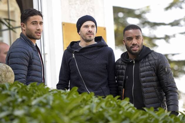 Nabil Fekir - Christophe Jallet - Alexandre Lacazette FOOTBALL : French Players arriving at Clairefontaine - 23 03 2015 JBAutissier Panoramic 