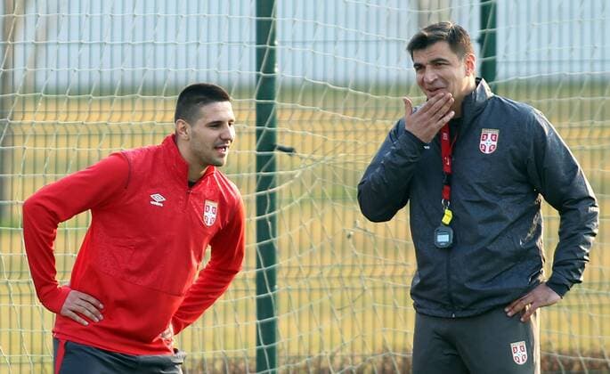 23.03.2015 Stara Pazova(Serbia) Serbia A national team Nationalteam training men s football Radovan Curcic (r) head coach with Aleksandar Mitrovic(L) : 