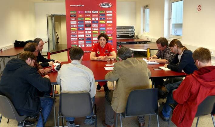 SOCCER - UEFA EURO EM Europameisterschaft Fussball 2016 quali, LIE vs AUT VIENNA,AUSTRIA,24.MAR.15 - SOCCER - UEFA European Championship EM Europameisterschaft 2016, European Qualifiers, OEFB international match Länderspiel Liechtenstein vs Austria, preview, press conference PK Pressekonferenz team AUT. Image shows Julian Baumgartlinger (AUT).