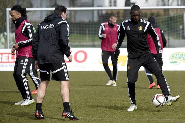 - BRUSSELS, BELGIUM: Belgium s head coach Marc Wilmots and Belgium s Christian Benteke pictured in action during a training session of Belgian national soccer team Red Devils, Tuesday 24 March 2015, in Neerpede, Brussels. Belgium will play it s fourth and fifth game of the Euro 2016 qualification against Cyprus on 28 March in Belgium and against Israel on 31 March in Israel. DIRKxWAEM  x04592711x