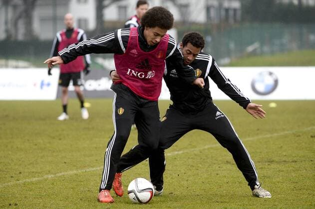 - BRUSSELS, BELGIUM: Belgium s Axel Witsel and Belgium s Moussa Dembele pictured during a training session of Belgian national soccer team Red Devils, Wednesday 25 March 2015, in Neerpede, Brussels. Belgium will play it s fourth and fifth game of the Euro 2016 qualification against Cyprus on 28 March in Belgium and against Israel on 31 March in Israel. DIRKxWAEM  x04593245x
