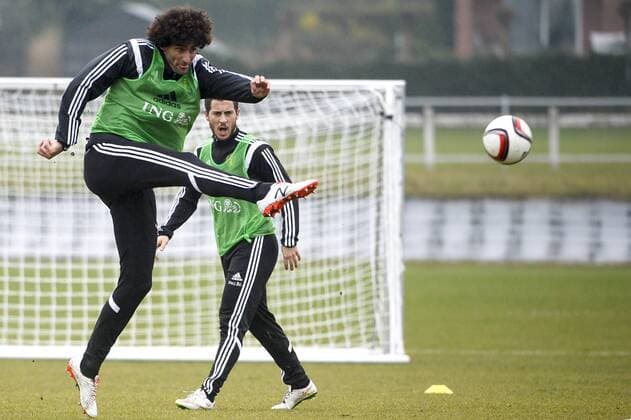 - BRUSSELS, BELGIUM: Belgium s Marouane Fellaini pictured during a training session of Belgian national soccer team Red Devils, Wednesday 25 March 2015, in Neerpede, Brussels. Belgium will play it s fourth and fifth game of the Euro 2016 qualification against Cyprus on 28 March in Belgium and against Israel on 31 March in Israel. DIRKxWAEM  x04593344x