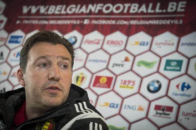 - BRUSSELS, BELGIUM: Belgium s head coach Marc Wilmots pictured during a press conference PK Pressekonferenz after a training session of Belgian national soccer team Red Devils, Thursday 26 March 2015, in Neerpede, Brussels. JASPERxJACOBS  x04593841x