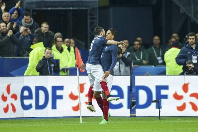 (L-R) Mathieu Valbuena of France, Raphael Varane of France during the International Friendly Länderspiel match between France and Brazil on March 26, 2015 at Stade France in Paris, France. France v Brazil International Friendly 2014 2015 xVIxxIVx 3713352