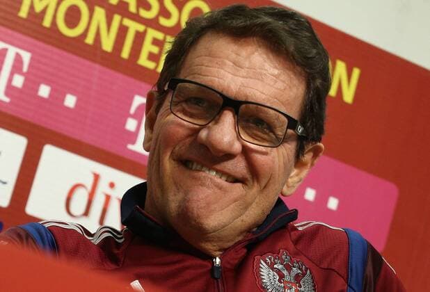 PODGORICA, MONTENEGRO. MARCH 26, 2015. Russian national football team head coach Fabio Capello smiles during a press conference PK Pressekonferenz ahead of a UEFA EURO EM Europameisterschaft Fussball 2016 qualifying match against Montenegro. Stanislav Krasilnikov TASS  RE15F946
