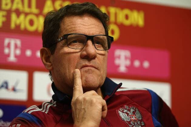 PODGORICA, MONTENEGRO. MARCH 26, 2015. Russian national football team head coach Fabio Capello seen during a press conference PK Pressekonferenz ahead of a UEFA EURO EM Europameisterschaft Fussball 2016 qualifying match against Montenegro. Stanislav Krasilnikov TASS  RE15F947