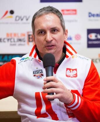 Berlin, Deutschland, 27.03.2015: Volleyball CEV Championsleague Final 4 2015 - Pressekonferenz CEV Final 4. Trainer Andrzej Kowal (Rzeszow)