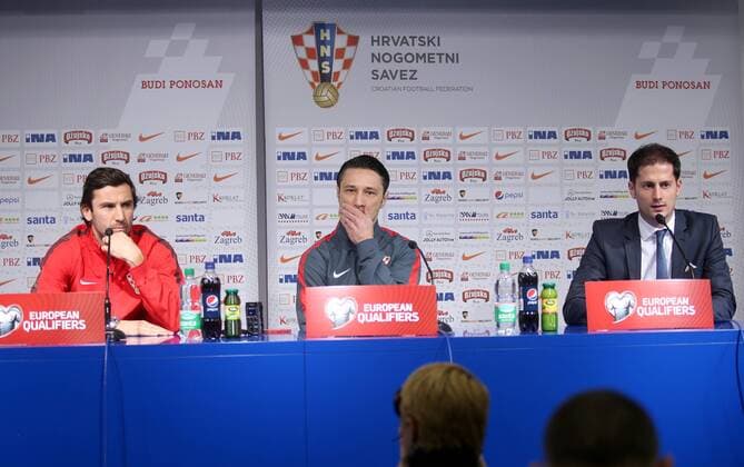 Croatian national football team press conference PK Pressekonferenz 27.03.2015., Croatia, Zagreb, Maksimir - Press Conference of Croatian national football team before the qualifying matche with Norway for Euro 2016. Darijo Srna, Niko Kovac.  IgorxKralj PIXSELL