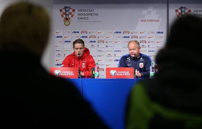 European Qualifiers - Croatia - Norway - Norway press 27.03.2015., Zagreb, Croatia - Stefan Johansen and coach Per Mathias Hogmo of Norway attend a press conference PK Pressekonferenz ahead of the UEFA EURO EM Europameisterschaft Fussball 2016 qualifier against Croatia.  IgorxKralj PIXSELL