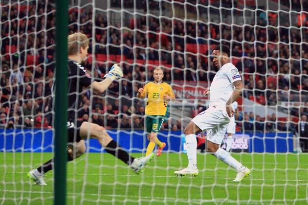 Raheem Sterling of England scores the third goal - England vs. Lithuania - UEFA EURO EM Europameisterschaft Fussball 2016 Qualifier - Wembley Stadium - London - 27 03 2015 Pic Philip Oldham Sportimage EDITORIAL USE ONLY. No use with unauthorised audio, video, data, fixture lists, club league logos or live services. Online in-match use limited to 120 images, no video emulation. No use in betting, games or single club league player publications.