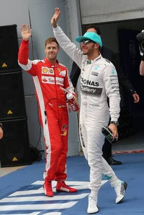 Lewis Hamilton; Mercedes Grand Prix, Platz 1 beim Qualifying, Sebastian Vettel, Scuderia Ferrari, Platz 2, formula 1 GP, Malaysia in Kuala Lumpur Sepang 28.03.2015 Photo:mspb Thomas Melzer Lewis Hamilton; Sebastian Vettel, formula 1 GP, Malaysia