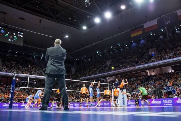 Berlin, Deutschland, 28.03.2015: Volleyball CEV Champions League Final 4 2015 - Halbfinale 1 BR Volleys - Zenit Kazan. Übersicht Uebersicht Totale Max-Schmeling-Halle