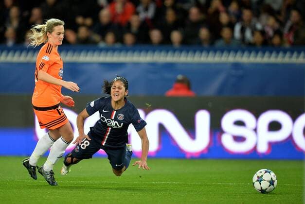 faute - penalty - Shirley Cruz (psg) FOOTBALL : Paris SG vs Glasgow City - Ligue des champions feminine - quart de finale retour- 28 03 2015 AnthonyBIBARD FEP Panoramic 