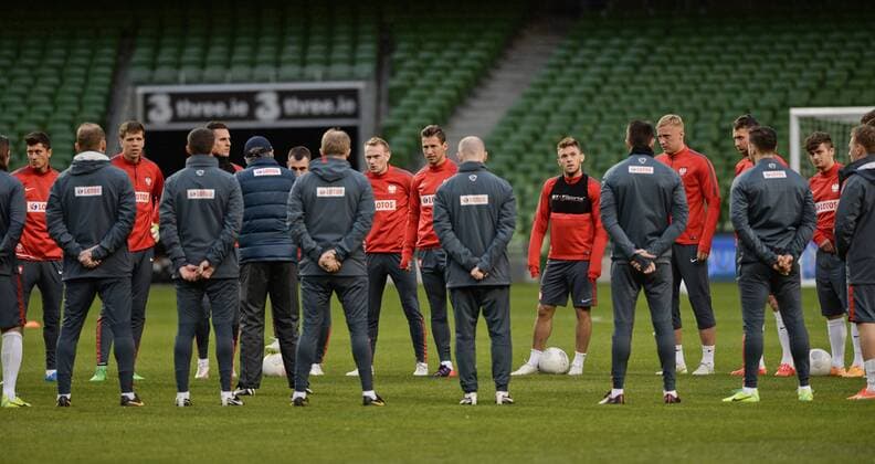 March 28, 2015 - Dublin, Ireland - Polish football team Manager, Adam Nawalka, during the pre-match official training, ahead of the Euro 2016 qualifier between the Republic of Ireland and Poland. Dublin, Ireland. Saturday 28 March 2015. Photo by: Artur Widak NurPhoto Polish Football team arrives to Dublin for Euro 2016 qualifier  - ZUMAn230