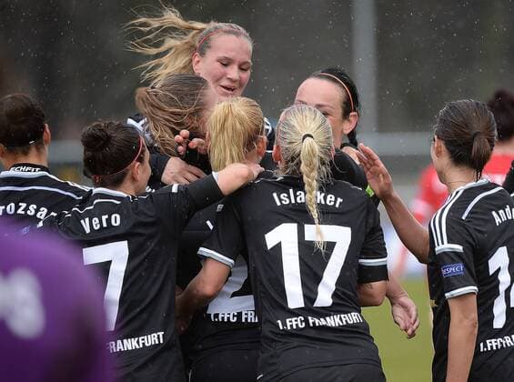 29.03.2015, xjhx, Fussball Champions League 1 4 Finale, 1.FFC Frankfurt - Bristol Academy WFC, v.l. Jana Loeber (1.FFC Frankfurt) celebrate the goal 7:0