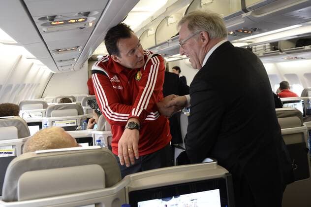 - BRUSSELS, BELGIUM: Belgium s head coach Marc Wilmots and KBVB-URBSFA Belgium soccer union chairman Francois De Keersmaecker pictured at the departure for Tel Aviv, Israel of Belgian national soccer team Red Devils, Sunday 29 March 2015, at Brussels Airport, in Zaventem. Belgium won Yesterday it s fourth game of the Euro 2016 qualification against Cyprus and will play the fifth game against Israel on 31 March in Israel. DIRKxWAEM  x04595399x