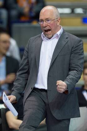 29.03.2015, Unter den Linden, Berlin Volleyball, 2015 CEV Volleyball Champions League, Final Four, Spiel Platz 3 4, BR Volleys (GER) vs. PGE Skra Belchatow (POL) Jubel Mark Lebedew (Trainer Coach Berlin)