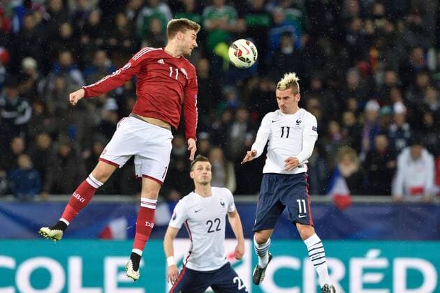 Antoine Griezmann (france) vs Nicklas Bendtner (danemark) FOOTBALL : France vs Danmark - 29 03 2015 FredericChambert 
