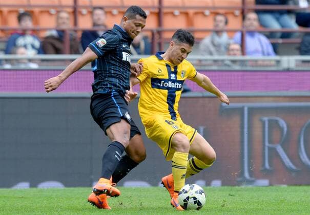 IPP20150404 Football - soccer: Serie A, Inter Mailand - FC Parma, Fredy Guarin con Jose Agustin Mauri xHOCHxZWEIx xItalyxPhotoxPressx 