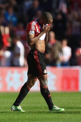 Jermaine Defoe celebrates his opening goal - Sunderland vs. Newcastle United - Barclay s Premier League - Stadium of Light - Sunderland - 05 04 2015 Pic Philip Oldham Sportimage EDITORIAL USE ONLY. No use with unauthorised audio, video, data, fixture lists, club league logos or live services. Online in-match use limited to 120 images, no video emulation. No use in betting, games or single club league player publications.