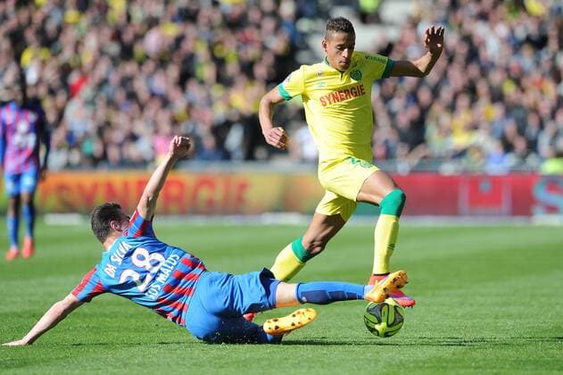 Yacine Bammou (Nantes) Damien Da Silva (Caen) FOOTBALL : Nantes vs Caen - Ligue 1 - 05 04 2015 N.LeGouic FEP Panoramic 