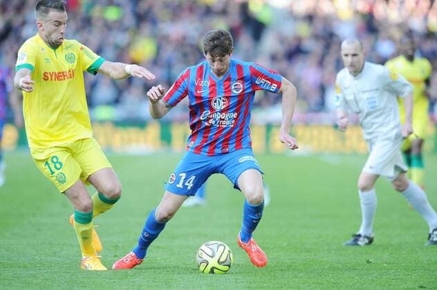 Lucas Deaux (Nantes) Emiliano Sala (Caen) FOOTBALL : Nantes vs Caen - Ligue 1 - 05 04 2015 N.LeGouic FEP Panoramic 