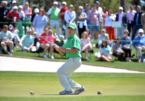 Matt Camel, of Greenwich, Connecticut reacts after missing a putt during the Drive, Chip and Putt National Finals during Masters week at Augusta, National in Augusta, Georgia on April 5, 2015.  WAP20150405306 KEVINxDIETSCH