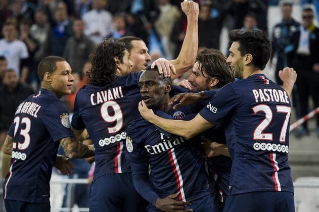 joie des joueurs parisiens apres le but de Blaise Matuidi (PSG) FOOTBALL : Olympique Marseille vs Paris St Germain (PSG) - Ligue 1 - 05 04 2015 JBAutissier 