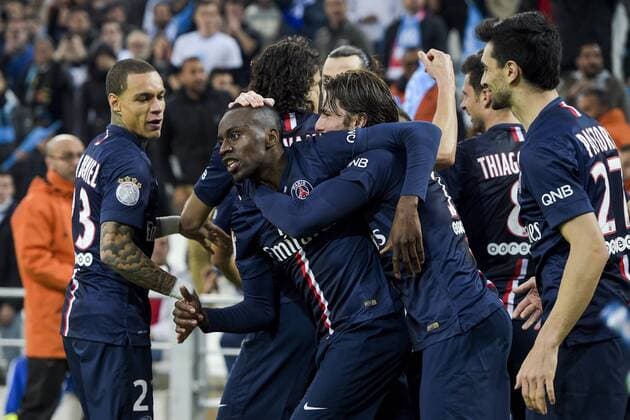 joie des joueurs parisiens apres le but de Blaise Matuidi (PSG) FOOTBALL : Olympique Marseille vs Paris St Germain (PSG) - Ligue 1 - 05 04 2015 JBAutissier 