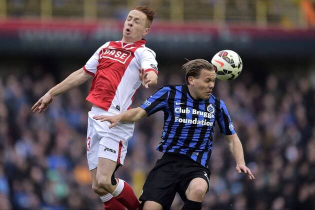 Vormer Rudy Ruud midfielder of Club Brugge in an airduel with Trebel Adrien of Standard FOOTBALL : Club Brugge vs Standard Liege - Jupiler Pro League - 06 04 2015 PHOTONEWS PANORAMIC
