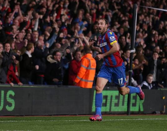 Crystal Palace s Glenn Murray celebrates scoring his sides opening goal Barclays Premier League- Crystal Palace vs Manchester City - Selhurst Park - England - 6th April 2015 - Picture David Klein Sportimage EDITORIAL USE ONLY. No use with unauthorised audio, video, data, fixture lists, club league logos or live services. Online in-match use limited to 120 images, no video emulation. No use in betting, games or single club league player publications.