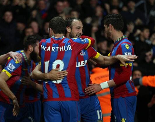 Crystal Palace s Glenn Murray celebrates scoring his sides opening goal Barclays Premier League- Crystal Palace vs Manchester City - Selhurst Park - England - 6th April 2015 - Picture David Klein Sportimage EDITORIAL USE ONLY. No use with unauthorised audio, video, data, fixture lists, club league logos or live services. Online in-match use limited to 120 images, no video emulation. No use in betting, games or single club league player publications.