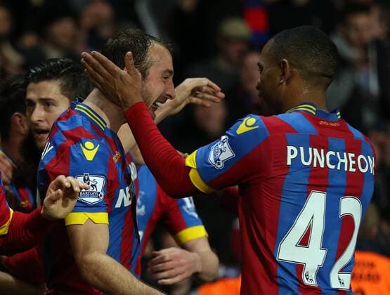 Crystal Palace s Glenn Murray celebrates scoring his sides opening goal Barclays Premier League- Crystal Palace vs Manchester City - Selhurst Park - England - 6th April 2015 - Picture David Klein Sportimage EDITORIAL USE ONLY. No use with unauthorised audio, video, data, fixture lists, club league logos or live services. Online in-match use limited to 120 images, no video emulation. No use in betting, games or single club league player publications.