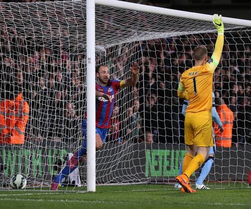 Crystal Palace s Glenn Murray celebrates scoring his sides opening goal Barclays Premier League- Crystal Palace vs Manchester City - Selhurst Park - England - 6th April 2015 - Picture David Klein Sportimage EDITORIAL USE ONLY. No use with unauthorised audio, video, data, fixture lists, club league logos or live services. Online in-match use limited to 120 images, no video emulation. No use in betting, games or single club league player publications.