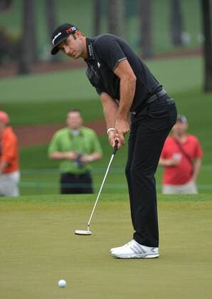 Dustin Johnson putts on the 2nd green during a practice round the 2015 Masters Tournament at Augusta, National in Augusta, Georgia on April 7, 2015.  AUG20150407311 KEVINxDIETSCH