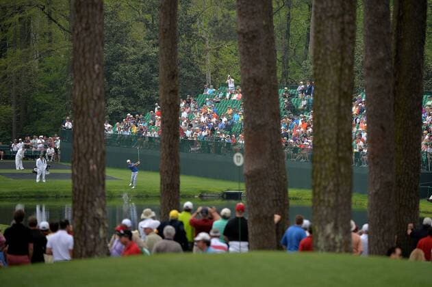 Kevin Na hits off of the 16 tee during a practice round the 2015 Masters Tournament at Augusta, National in Augusta, Georgia on April 7, 2015.  AUG20150407317 KEVINxDIETSCH