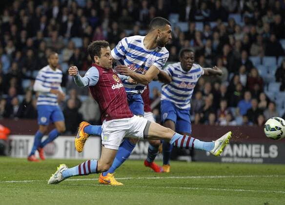 Joe Cole narrowly fails to connect with the ball in front of goal - Football - Barclays Premier League - Aston Villa vs Queens Park Rangers - Villa Park Birmingham - Season 2014 15 - 7th April 2015 - Photo Malcolm Couzens Sportimage EDITORIAL USE ONLY. No use with unauthorised audio, video, data, fixture lists, club league logos or live services. Online in-match use limited to 120 images, no video emulation. No use in betting, games or single club league player publications.
