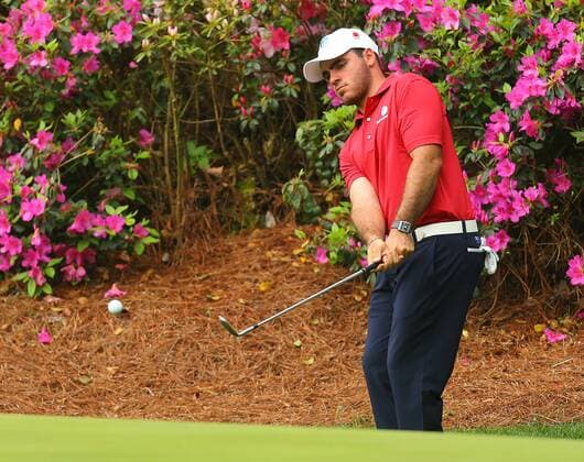 April 8, 2015 - Augusta, GA, USA - Antonio Murdaca chips to the 13th green during his practice round on Wednesday, April 8, 2015, at Augusta National Golf Club in Augusta, Ga. Masters practice April 8 - ZUMAm67_