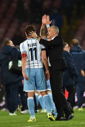 Jubel Stefano Pioli con Miroslav Klose Schlussjubel Celebration Coppa Italia Semifinale SSC Napoli - Lazio Rom andreaxstaccioli