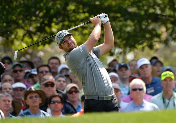 Ryan Moore hits his tee shot on the 4th hole in the first round of the 2015 Masters Tournament at Augusta National Golf Club in Augusta, Georgia on April 9, 2015.  MAS20150409145 KEVINxDIETSCH