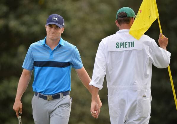 Jordan Spieth stands on the 14th green in the first round the 2015 Masters Tournament at Augusta National Golf Club in Augusta, Georgia on April 9, 2015.  MAS20150409199 KEVINxDIETSCH
