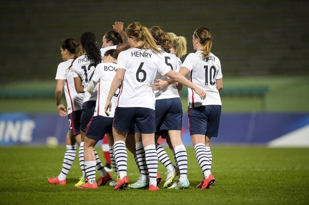 joie des joueuses francaises FOOTBALL : France vs Canada - Amical - 09 04 2015 JBAutissier Panoramic 
