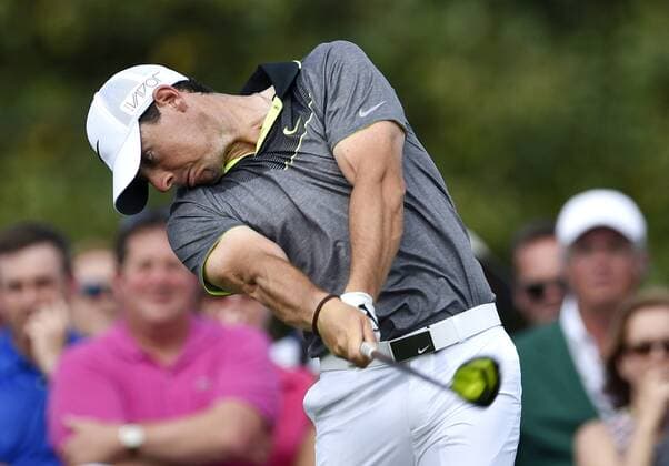 Rory McIlroy hits his tee shot on the 10th hole in the second round of the 2015 Masters Tournament at Augusta National Golf Club in Augusta, Georgia on April 10, 2015.  AUG20150410159 KEVINxDIETSCH