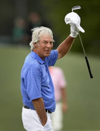 April 10, 2015 - Augusta, GA, USA - Ben Crenshaw waves to the crowd before putting to complete his final round of play in the Masters at Augusta National Golf Club on Friday, April 10, 2015, in Augusta, Ga. Masters day 2 - ZUMAm67_