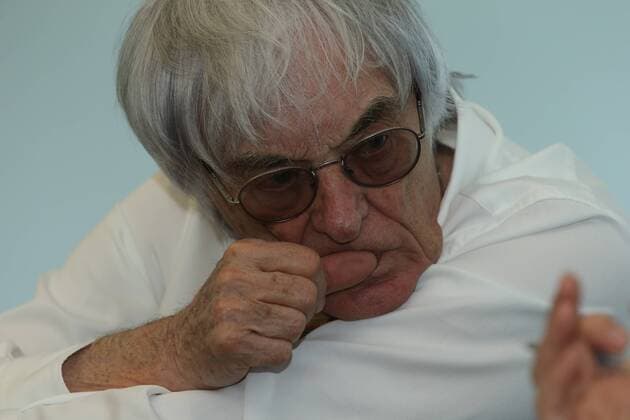 Bernie Ecclestone, chief executive of the Formula One Group, reacts as he listens to a question at an interview during the 2015 Formula 1 Chinese Grand Prix in Shanghai, China, 11 April 2015. Bernie Ecclestone interviewed during 2015 Formula 1 Chinese Grand Prix  20150411_07170
