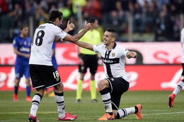 Db Parma 11 04 2015 - campionato di calcio serie A FC Parma vs Juventus Turin: Schlussjubel Parma 